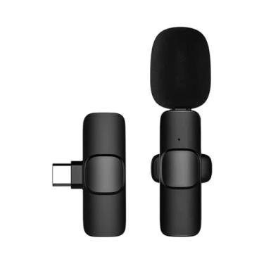 Imagem de Microfone Sem Fio de Lapela com Transmissor e Receptor para Android Tipo C, Preto, ABS, 2,5x2x6cm, Bateria Recarregável 75mAh, 20m Alcance, Redução de Ruído