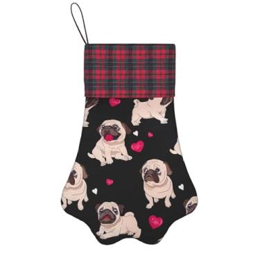 Imagem de SKKNT Linda estampa de pug meias de Natal animais de estimação decoração de natal cães gatos árvore decoração doce presente conveniente