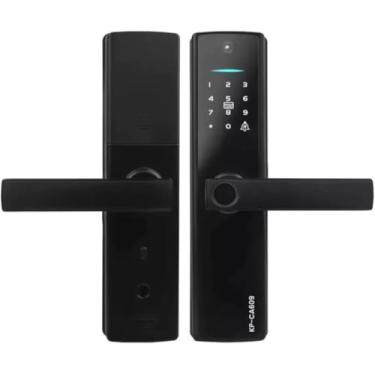 Imagem de Fechadura Elétrica Digital Biométrica, Preta, RFID, App/Senha/Cartão/Chave, Bluetooth, Compatível com iOS/Android, para Portas 3,5-5,5cm