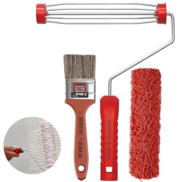 Imagem de Rolo Para Textura Pintura Cabelo de Anjo 23cm + Suporte Garfo 23cm + Pincel Trincha Média 50mm