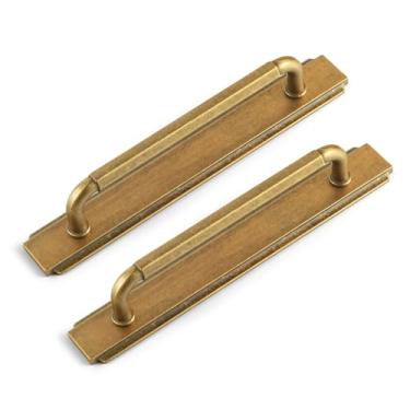 Imagem de Goo-Ki Pacote com 2 puxadores de gaveta de cozinha de latão antigo com placa traseira, puxadores de armário vintage com orifício central de 12 cm com placa de base/espaçador ferragens de liga de zinco