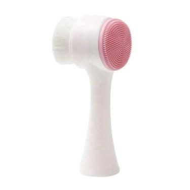 Imagem de Escova de Limpeza Facial 2 em 1, Massageador de Silicone e Plástico com Cerdas Macias, 13cm x 6cm x 4cm, para Esfoliação e Massagem Relaxante