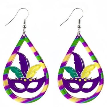 Imagem de Kokoma Brincos femininos com pingente de máscara de lágrima vazada carnaval gordo desfile de terça-feira para festa com pingente de gota