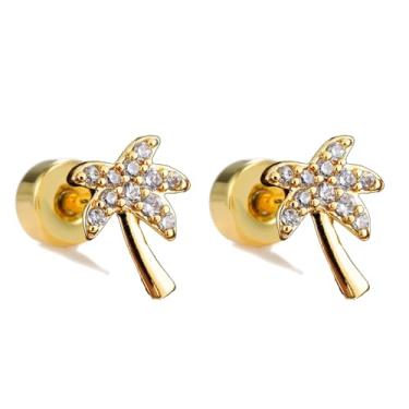 Imagem de Kokoma Brincos de zircônia cúbica de palmeira de 20 g, brincos de cartilagem de costas planas de aço inoxidável, piercing de tragus, piercing de concha Daith, joias de barra, 20g, Aço inoxidável, Sem