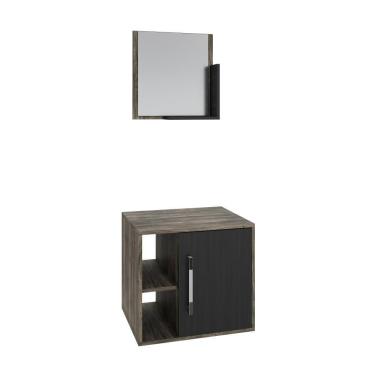 Imagem de Conjunto Balcão E Espelheira Soft 500 Perffect Acetinado Carvalho Dark C-preto ônix