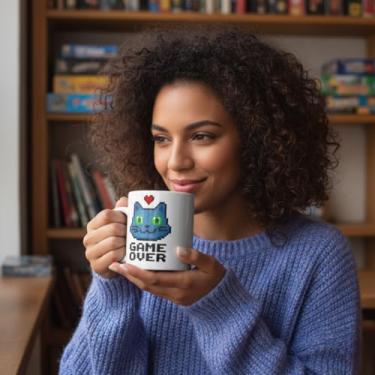 Imagem de Caneca Xícara de Café Porcelana 300ml Personagem de Coelho Pixel Art