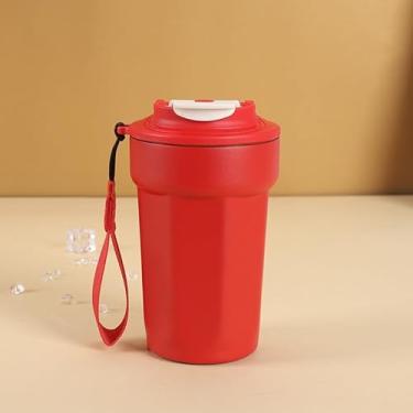 Imagem de Xícara de café isolada de aço inoxidável - isolamento a vácuo de parede dupla de 473 ml, tampa à prova de vazamento, mantém quente/frio por horas, design vertical portátil - vermelho