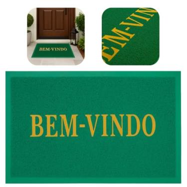 Imagem de Tapete de Entrada Bem Vindo Emborrachado Retangular Vinil Trançado Antiderrapante Capacho Decoração Estampado Resistente Porta Casa Apartamento Absorção Externo Fibra Anti Bolor Premium (Verde)