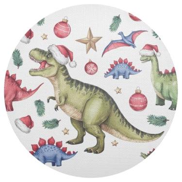Imagem de Conjunto de tapetes de mesa de Natal de dinossauros, 1 jogo americano redondo, antiderrapante de 38 cm, jogo americano de PVC, para mesa de jantar, mesa de cozinha