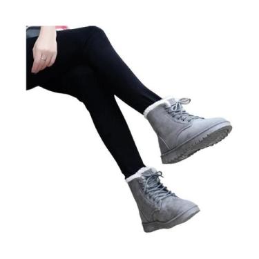 Imagem de Botas De Neve Femininas De Veludo Com Bico Redondo E Cadarço, Confortá