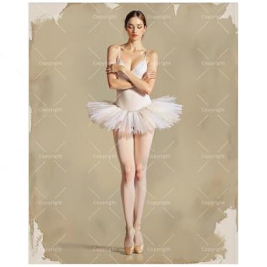 Imagem de Kit de pintura de retrato de balé por números para adultos - Bailarina elegante DIY em pintura tutu branca em tela, conjunto de tinta acrílica, adequado para iniciantes, arte para decoração de casa ou