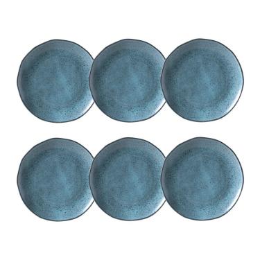 Imagem de Cj 6 Pratos Rasos de Cerâmica Stoneware Orgânico Geo Petroleum 26,5cm Porto Brasil