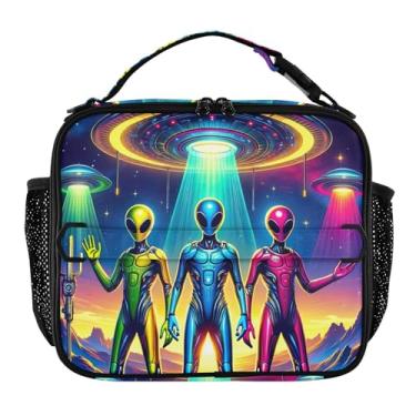 Imagem de Joisal Lancheira divertida de alienígenas de desenho animado colorido para mulheres, meninas, lancheira masculina e infantil, lancheira para trabalho e alimentos macios, isolada para escola