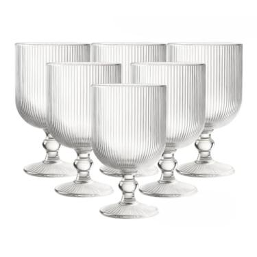 Imagem de Conjunto De Copos De Vidro Espesso - Design Com Ranhuras, Elegante E Generoso, Adequado Para Beber áGua, Degustar Vinhos E Sobremesas(6 Taças 380ml)