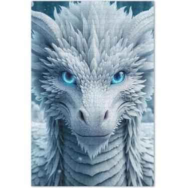 Imagem de Quebra-cabeça majestoso dragão branco gelo 500 peças para adultos presentes de festa elefante branco presentes exclusivos pintura artística