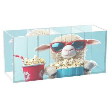 Imagem de TSENQUE Suporte de caneta moderno personalizado com estampa noturna de ovelhas para mesa, acrílico, pincel de maquiagem, porta-lápis, organizador de escritório para decoração de mesa