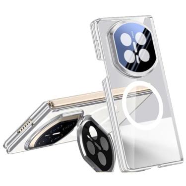 Imagem de POYUFRG Capa magnética para Huawei Mate X7, capa de proteção de dobradiça transparente galvanizada de luxo com capa de suporte de lente de metal, prata, Mate X7