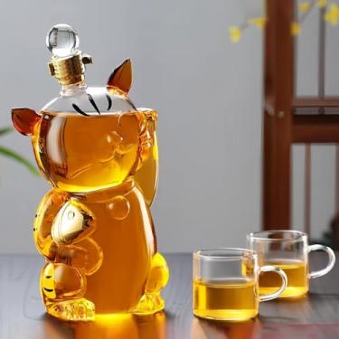 Imagem de Decantador de uísque em forma de gato, garrafa de vinho de 1 litro, à prova de vazamento, tema animal, dispensador de licor, soprado à mão, decoração artística de bar, presente de Natal para