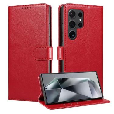 Imagem de LYJSMGZ Capa flip para Samsung Galaxy S25 Ultra/S25 Plus/S25, compartimento magnético para cartão com bloqueio de RFID, capa de corpo inteiro, à prova de choque, vermelha, S25