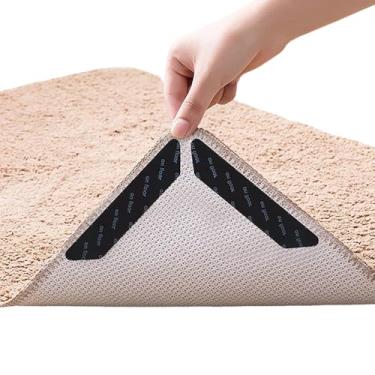 Imagem de Aderência de tapete para pisos de madeira, tapetes antiderrapantes, fita de tapete e suportes de canto, 8 peças, preto, 7 × 1,5 cm