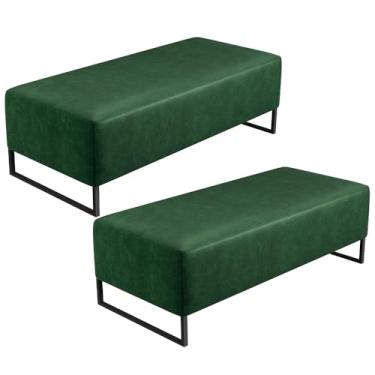 Imagem de Kit 02 Puffs Decorativo Sala de Estar Bali W01 Base Ferro 120x50 cm Facto Verde Musgo - Lyam Decor