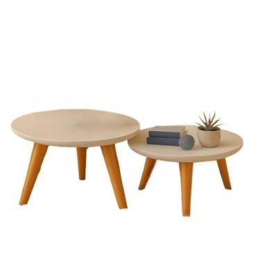 Imagem de Mesas De Centro Redonda Com Pés Plástico PVC Caramelo Kit 2un Para Sala Sofá Decoração (Branco)