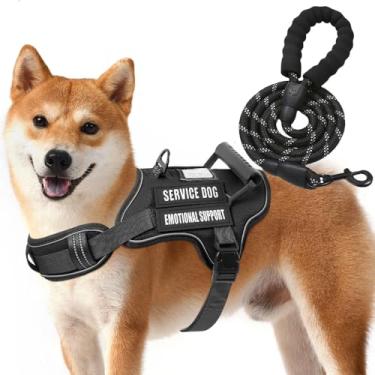 Imagem de Peitoral para cães ajustável, refletivo, fácil de controlar, pequeno, médio e grande, com uma coleira resistente para cães de 1,5 m