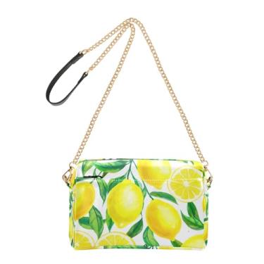 Imagem de Joitme Aquarela Limões Amarelos Folhas Verdes Bolsa Feminina Alça de Corrente Couro PU Bolsa de Ombro Bolsa para Celular