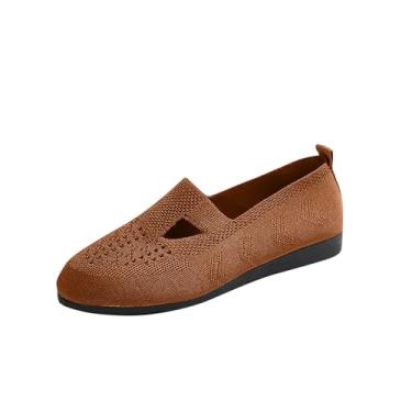 Imagem de Sandália feminina fashion casual estilo cor sólida temperamento bico fino verão camurça super macia sem pés cansados sapatos rasos, Marrom, 39