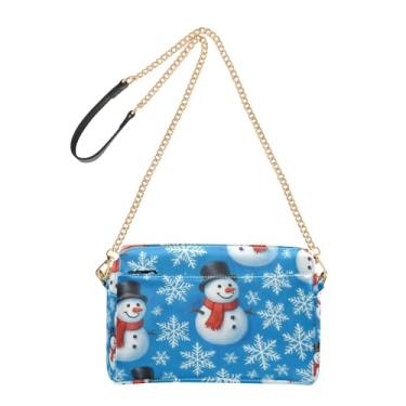 Imagem de Joitme Bolsa feminina Cheerful Snowmen Vermelha Preta Bolsa tiracolo de couro PU com alça de corrente para celular