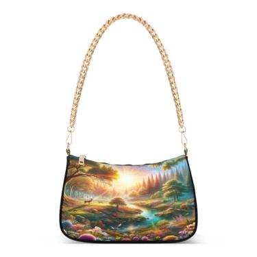 Imagem de Bolsa de ombro com corrente de flores de primavera multicoloridas brilhantes, bolsa Hobo feminina com estampa artística, bolsa moderna para uso diário e noturno