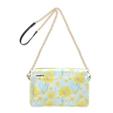 Imagem de Joitme Bolsa de ombro feminina com estampa de flores amarelas margaridas em couro PU com alça de corrente para celular