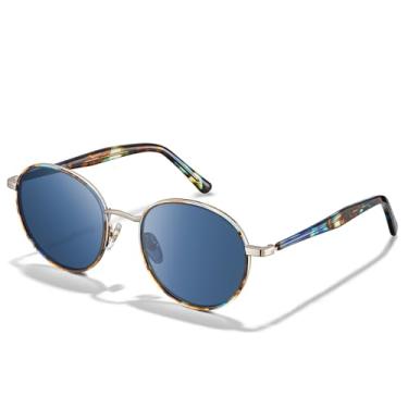 Imagem de Óculos de Sol CARFIA Feminino - Armação Mista Redonda Retrô com Lentes Polarizadas e Proteção UV - Ideal para Dirigir