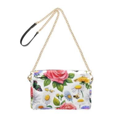Imagem de Joitme Aquarela primavera flores rosas bolsas transversais bolsa feminina bolsa para celular bolsa de couro PU bolsa de ombro alça de corrente