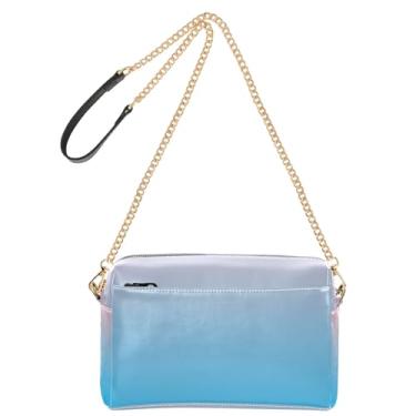 Imagem de Joitme Bolsa feminina rosa blush ombré azul gradiente bolsa tiracolo bolsa para celular linda bolsa de ombro de couro PU com alça de corrente
