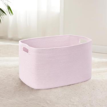 Imagem de SunNewt Cesta de roupa pequena para bebês meninas de 45 L para armazenamento no berçário, cestas de corda de algodão fofas para brinquedos infantis, presentes, cobertor de vime quadrado boho para sala