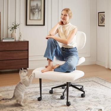 Imagem de Pinmoco Cadeira ergonômica com pernas cruzadas para TDAH, cadeira de meditação com rodas giratórias de 360°, cadeira de escritório ajoelhada com suporte para as costas, suporte lombar forte, tecido de