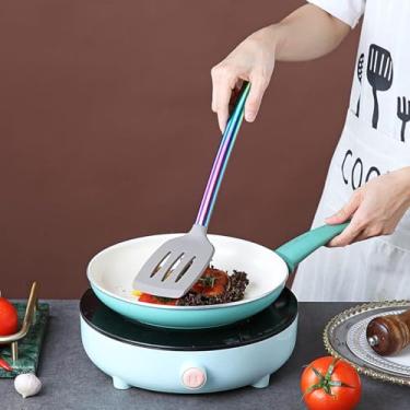 Imagem de Espátulas de cozinha de silicone arco-íris com cabo de aço inoxidável – Espátula de metal para cozinhar e churrasco – pode ser lavada na lava-louças