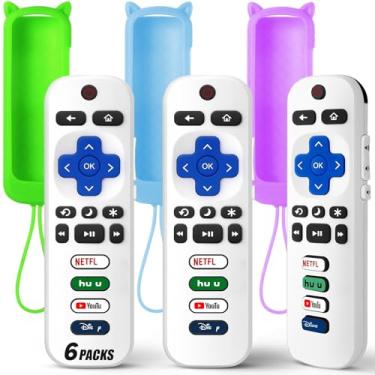 Imagem de (Pacote com 3) Controle remoto de substituição apenas para TV Roku com capa protetora de silicone macio (brilha no escuro), controle remoto universal para Smart TV TCL/Onn/Hisense/Sharp/Element