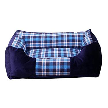 Imagem de Cama de cachorro retangular para animais de estimação, cama para cães médios, gatos, retangular, lavável, aproveite o sono (grade azul média) (grade azul média)