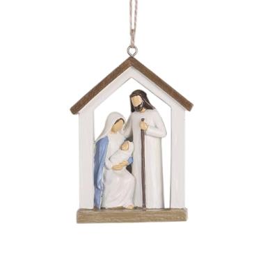 Imagem de Enfeite de presépio de Natal – Decoração de pendurar da Sagrada Família com José, Maria e Menino Jesus, Árvore de Natal Religiosa para Decoração de Casa de Férias (Ornamento de Natividade 8,5 cm)