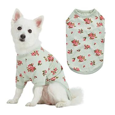 Imagem de Blueberry Pet 2021 New Spring Scent Inspired Rose Flower Crew Moletom com gola redonda para cães em jade nebulosa, comprimento das costas 25,4 cm, pacote com 1 roupa para cães