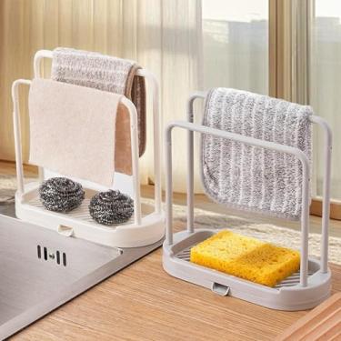 Imagem de Rack de armazenamento para pia de cozinha - Rack de drenagem que economiza espaço para esponjas, escovas, toalhas e descascadores