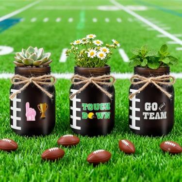 Imagem de 3 peças de potes de pedreiro de futebol americano decoração de mesa de centro de mesa para casa potes de vidro com adesivo para cozinha, casa, rúgbi, festas, presentes