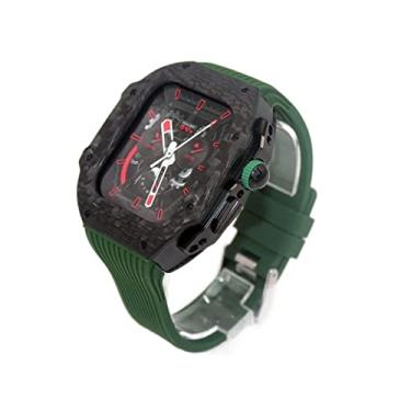 Imagem de BUDAY Capa de relógio de fibra de carbono com kit de modificação de pulseira de borracha de flúor, para Apple Watch Ultra 49 mm, pulseira fluororubber Wach + bisel, para Iwatch 8 7 45 mm 6 5 4 SE 44