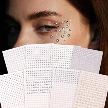 Imagem de 8 peças prata branco minimalista 3D decoração de rosto dia dos namorados, presentes de carnaval baile de máscaras para cabelo olhos rosto tatuagem temporária com decoração corporal