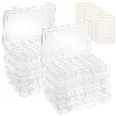 Imagem de OUTUXED Pacote com 8 caixas de armazenamento de plástico transparente com 36 grades com divisórias ajustáveis, recipientes de armazenamento de contas, organização de joias e artesanato DIY