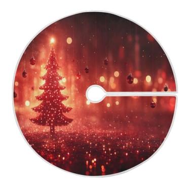 Imagem de Blueangle Saia de poliéster macio com bolas de cor vermelha de 118 cm para decoração de árvore de Natal (415)