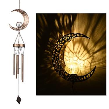 Imagem de Sino de Vento Solar Metal com Luz LED Decoração Noturna Jardim Lâmpada para Pátio Balcão Corredor