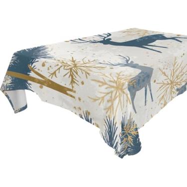 Imagem de Blueangle Toalha de mesa de veado de Natal – Toalha de mesa quadrada de poliéster impermeável e resistente a manchas para ambientes internos e externos, 137 x 137 cm (86)